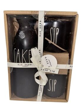 Rae Dunn Black Ceramic 'SAKE' & 'SIP' Gift Set